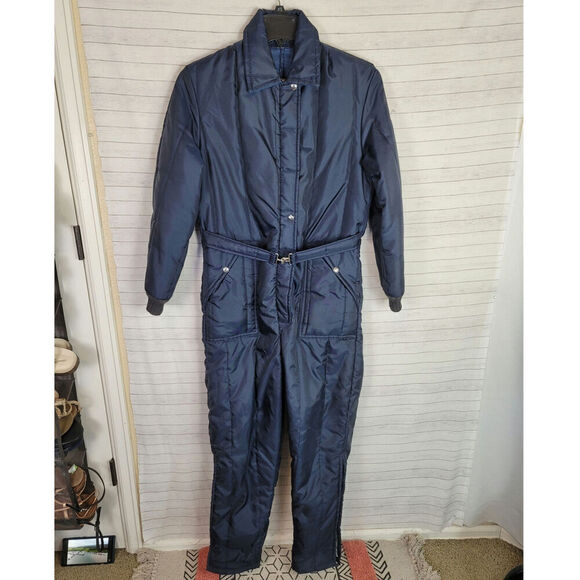 THERMORAMA VINTAGE BELTED INSULATED NAVY BLUE SNOW SUIT, SZ MEDIUM - Picture 1 of 16